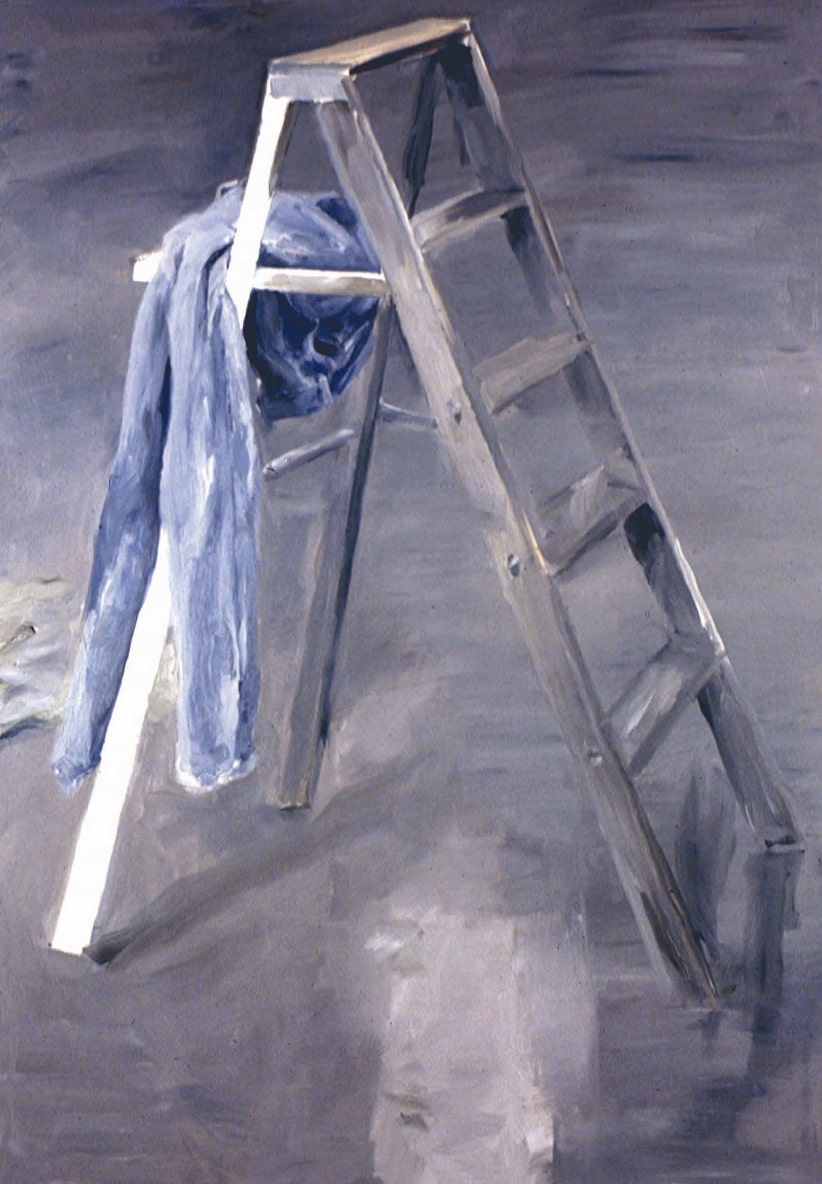 Halász András: Farmer a létrán, 1997, olaj, vászon, 170 × 140 cm, magángyűjtemény / HUNGART © 2022